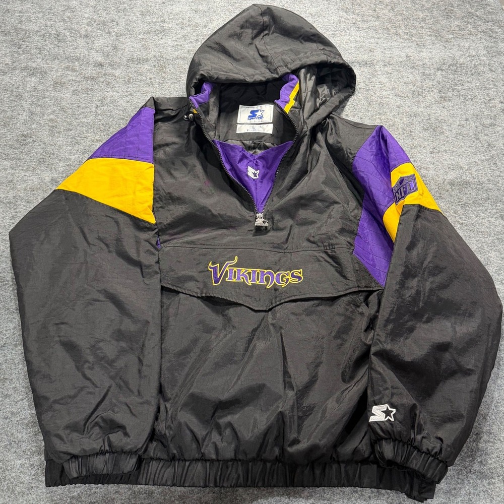 NWOT Vintage Style Starter Mens XL NFL Minnesota Vikings Jacket Black Purple